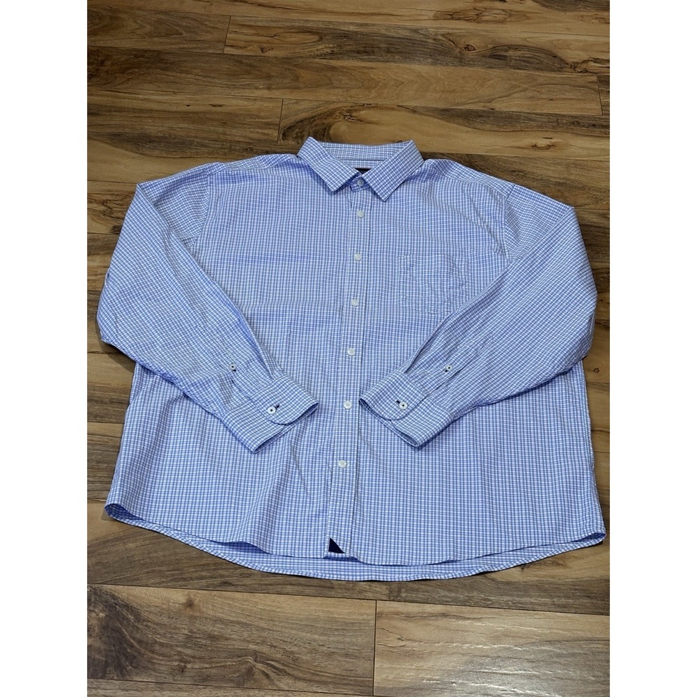 UNTUCKit Mens 3X Blue Pink White Plaid Stretch Long Sleeve Button Shirt Wicking